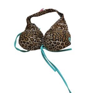 VICTORIA'S SECRET Bombshell New Leopard Push Up Bikini Halter Top Size 36B NWOT